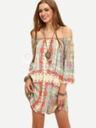 Shein Multicolor Off The Shoulder Shift Boho Dress