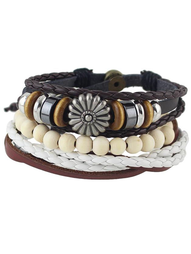 Shein Multilayers Beads Pu Leather Braided Bracelet