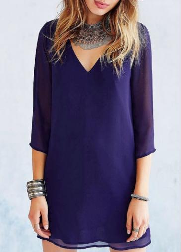 Rosewe Open Back Chiffon Three Quarter Sleeve Dress