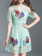 Shein Green Gauze Embroidered A-line Dress