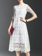 Shein White Feathers Applique Two-piece Dress