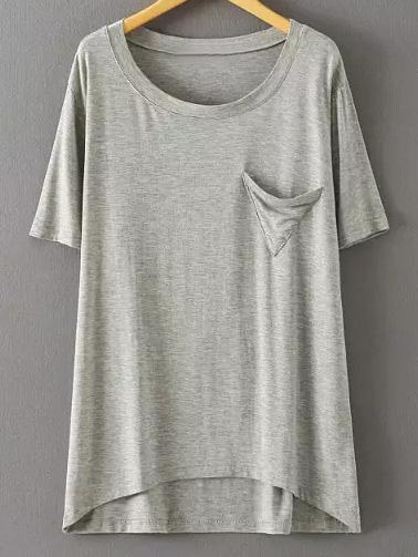 Shein Light Grey Short Sleeve Triangle Pocket Modal T-shirt