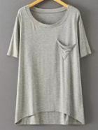 Shein Light Grey Short Sleeve Triangle Pocket Modal T-shirt