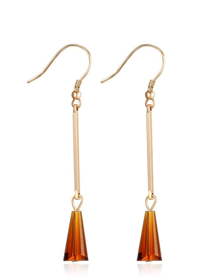 Shein Brown Geometric Shaped Crystal Drop Earrings