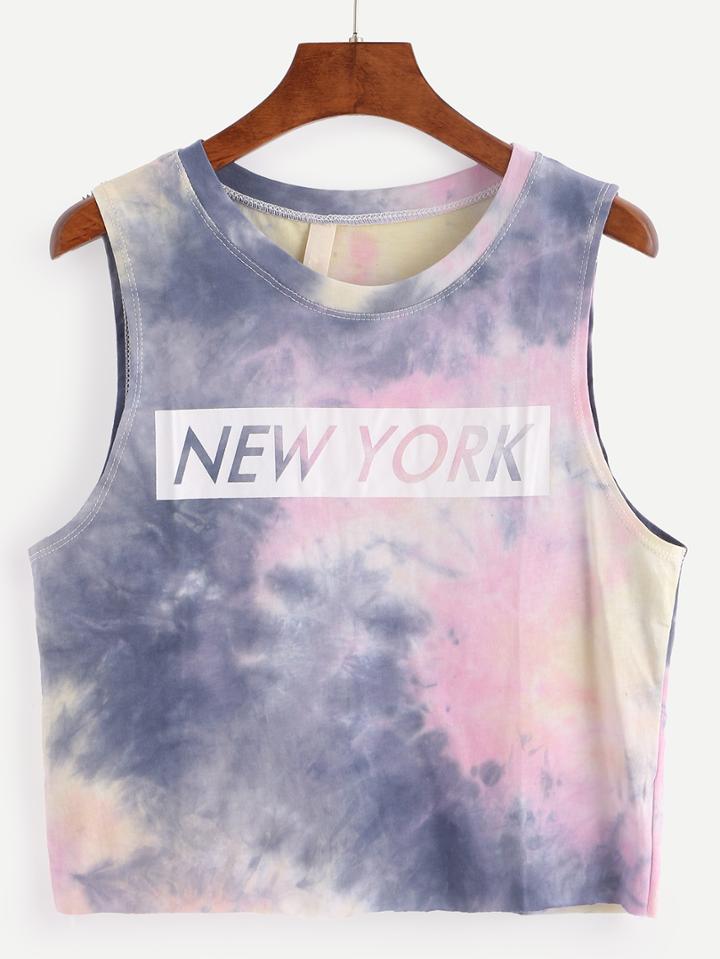 Shein Letters Print Tie-dye Tank Top
