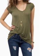 Rosewe Army Green Round Neck Short Sleeve T Shirt