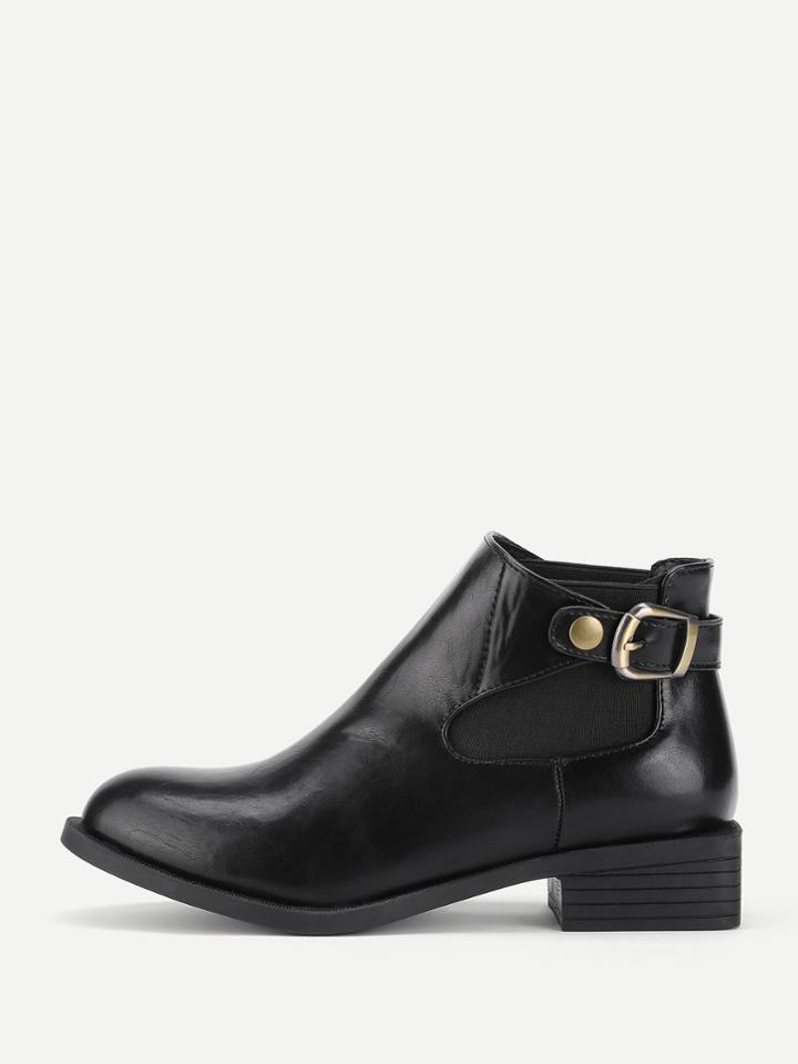 Shein Metal Buckle Side Block Heeled Pu Boots