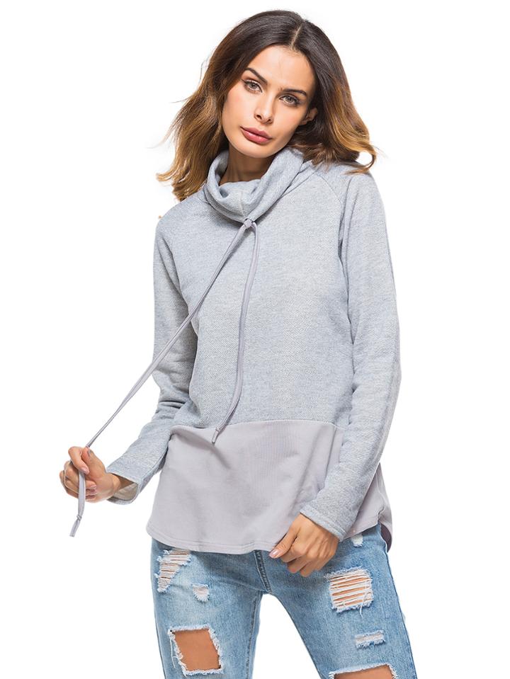 Shein Drawstring Neck Contrast Hem Marled Pullover