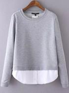 Shein Grey Round Neck Contrast Hem Sweatshirt