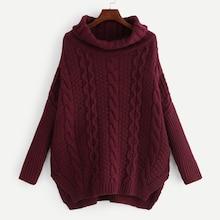 Shein Plus Slit Side Stepped Hem Cable Knit Jumper