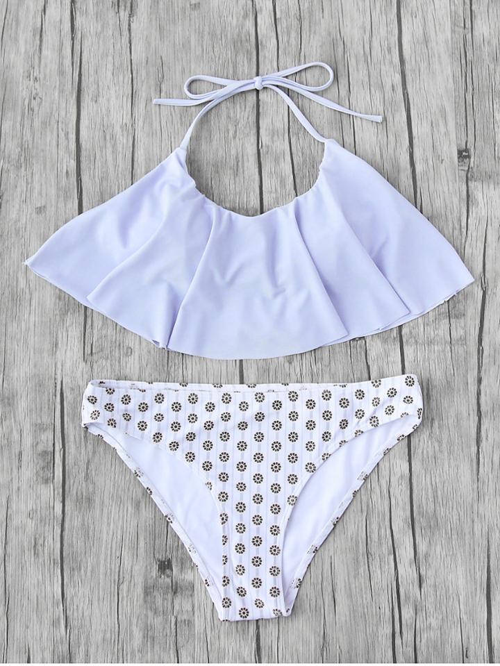 Shein Cute Halter Ruffle Top With Print Bottom