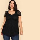 Shein Plus Shirred Front Lace Overlay Smock Top