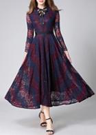 Shein Color Block Tie Neck Lace Dress