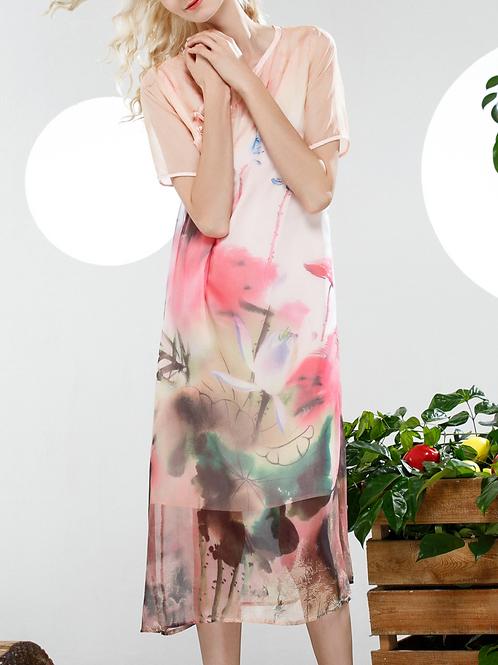 Shein Pink Ink Print Shift Dress