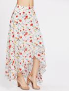 Shein High-low Hemlines Floral Zipper Side Skirt