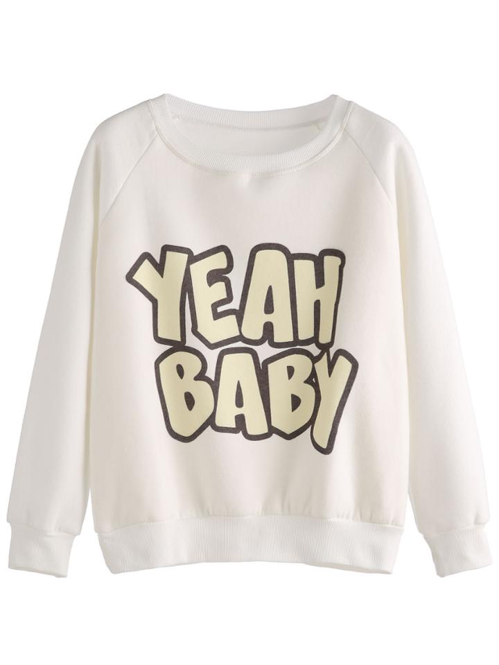 Shein Beige Letter Print Raglan Sleeve Sweatshirt