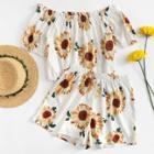 Shein Off Shoulder Floral Print Top With Shorts