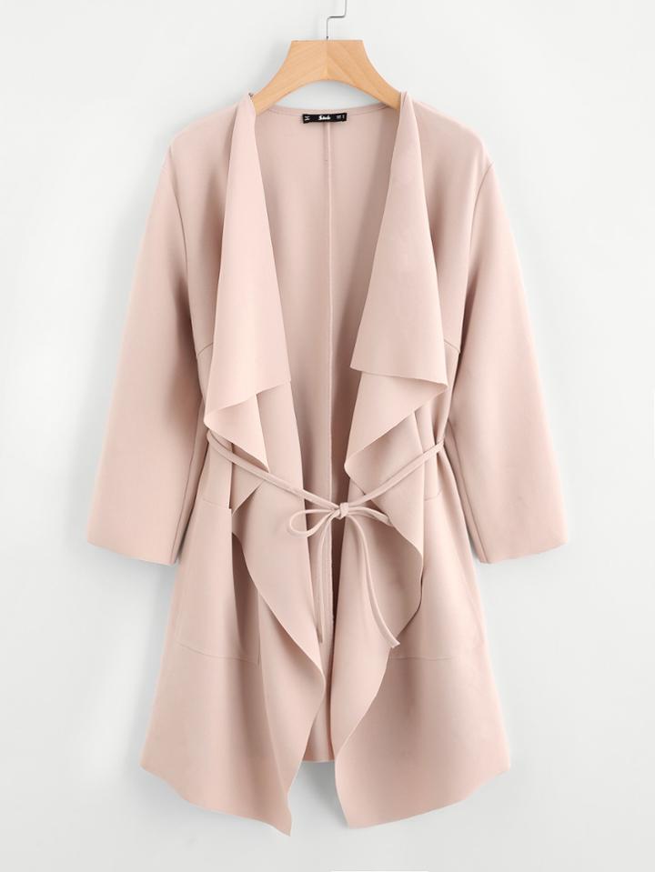 Shein Waterfall Collar Pocket Front Wrap Coat