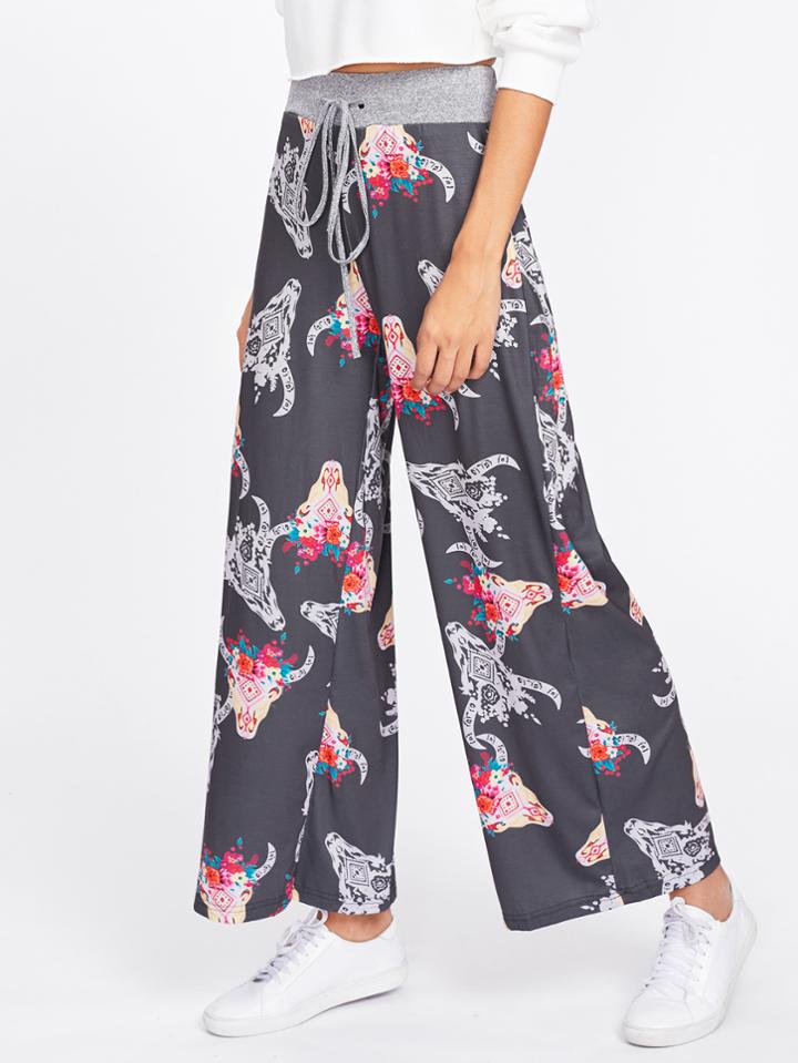 Shein Contrast Marled Printed Wide Leg Pants