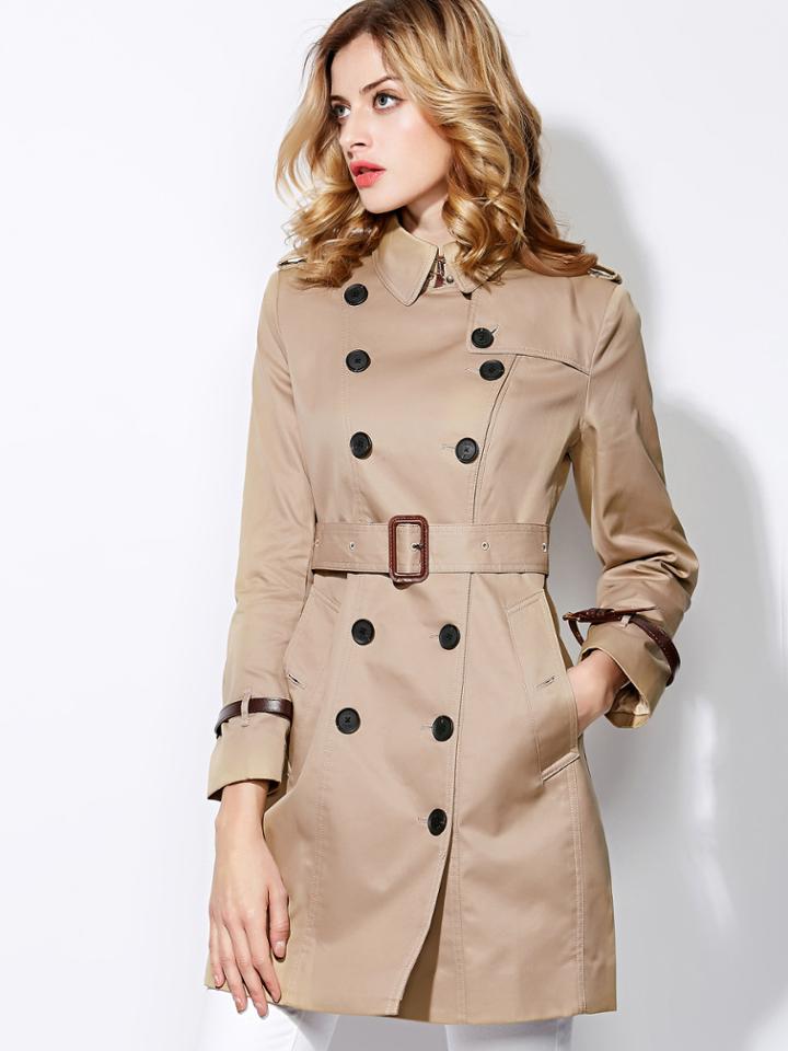 Shein Khaki Lapel Long Sleeve Belt Coat