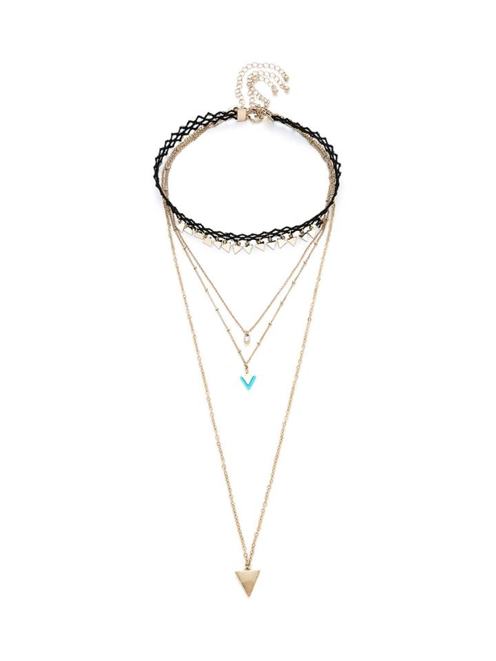 Shein Triangle Pendant Layered Chain Necklace
