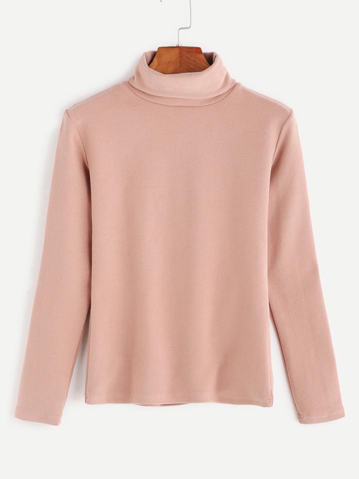 Shein Pink Turtleneck Long Sleeve T-shirt