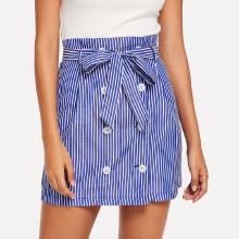 Shein Double Breasted Self Belted Striped Skirt