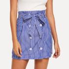 Shein Double Breasted Self Belted Striped Skirt