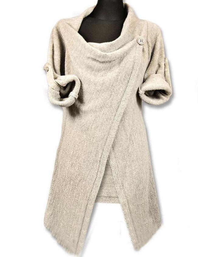 Shein Apricot Draped Collar Adjustable Sleeve Cardigan