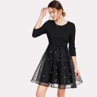 Shein Pearl Beaded Mesh Overlay Fit & Flare Dress