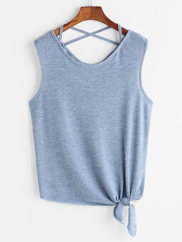 Shein Crisscross Back Knotted Hem Tank Top