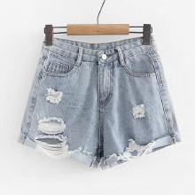 Shein Ripped Roll Hem Denim Shorts