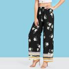 Shein Flower And Striped Print Wide Leg Pants