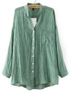Shein Green Stand Collar Pockets Loose Blouse