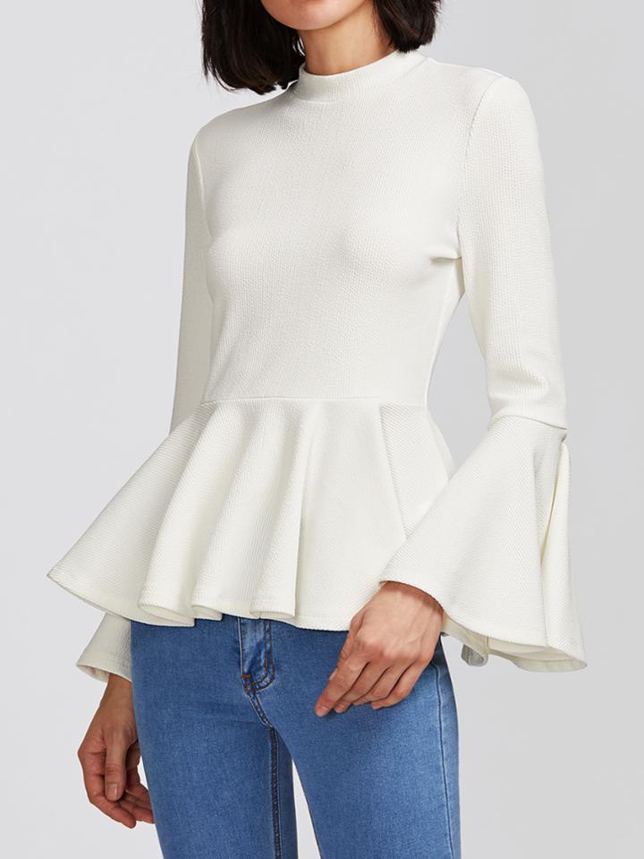 Shein Fluted Sleeve Textured Peplum Top