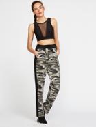 Shein Olive Green Camo Print Contrast Panel Drawstring Sweatpants