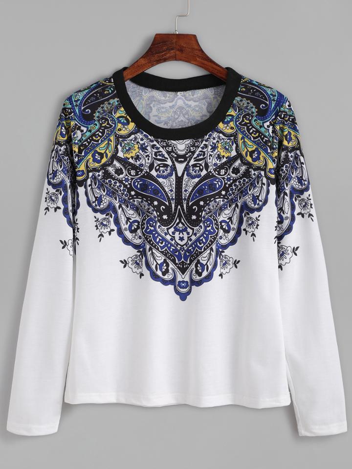 Shein White Vintage Print T-shirt