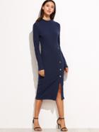 Shein Navy Asymmetric Button Front Pencil Dress