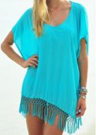 Rosewe Tassels Decoration Sky Blue Chiffon Bikini Cover Up