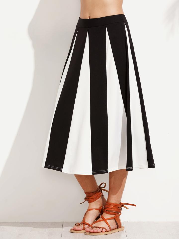 Shein Black And White A Line Midi Skirt