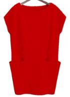 Rosewe Catching Solid Red Short Sleeve Woman Straight Dress