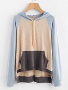 Shein Slit Side High Low Hoodie With Cut & Sew Panel