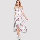 Shein Off Shoulder Floral Print Dip Hem Dress