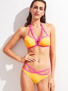 Shein Yellow Contrast Trim Cutout Bikini Set