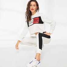 Shein Mixed Print Crop Top & Sweatpants Set
