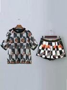 Shein Multicolor Crew Neck Plaid Top With Shorts