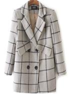 Shein Grey Lapel Double Breasted Plaid Coat