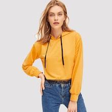 Shein Contrast Lace Hem Drawstring Hoodie