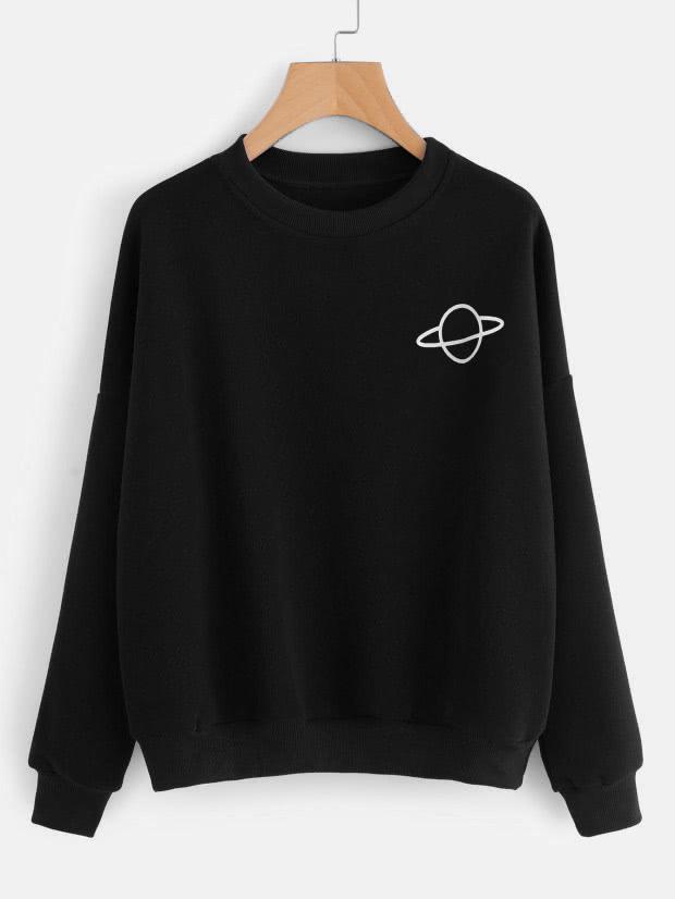 Shein Drop Shoulder Ribbed Trim Printed Sweatshirt