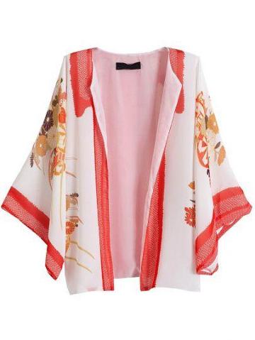 SheIn Red White Batwing Sleeve Tribal Print Kimono